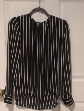 White House Black Market Black and White Vertical-Stripe Blouse